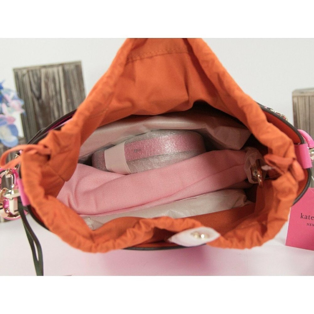 kate Spade Suzy Hibiscus Tea Leather Juicy Orange Insert Small Bucket Bag NWT - Picture 7 of 9